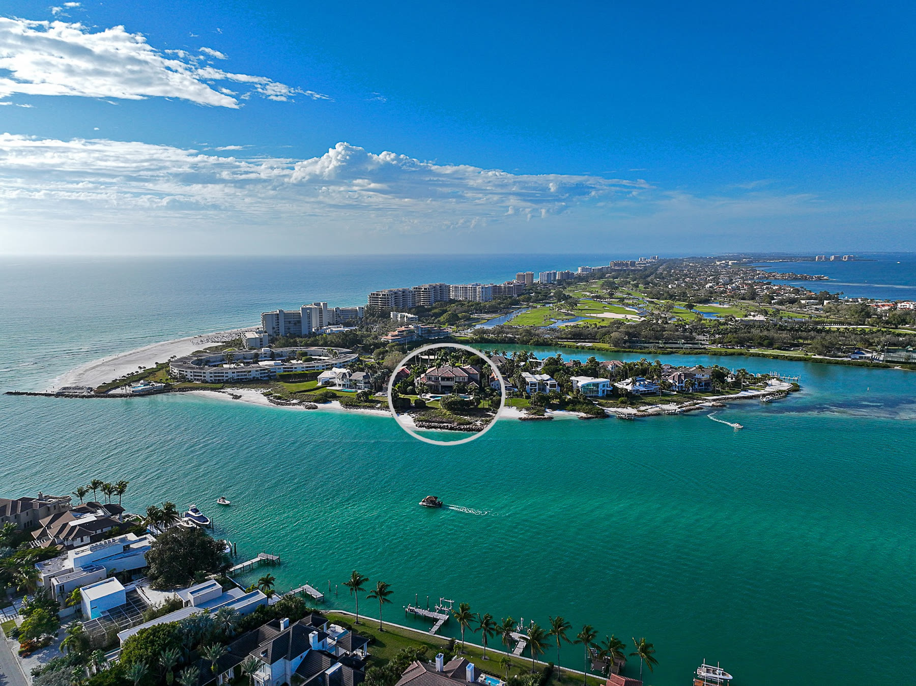 Aerial waterfront property in Sarasota